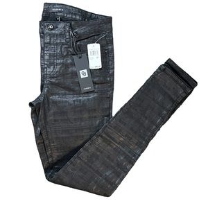 Numero High-Rise Womens Mid-Rise Coated Check-Print Skinny Jeans Pant Black 27